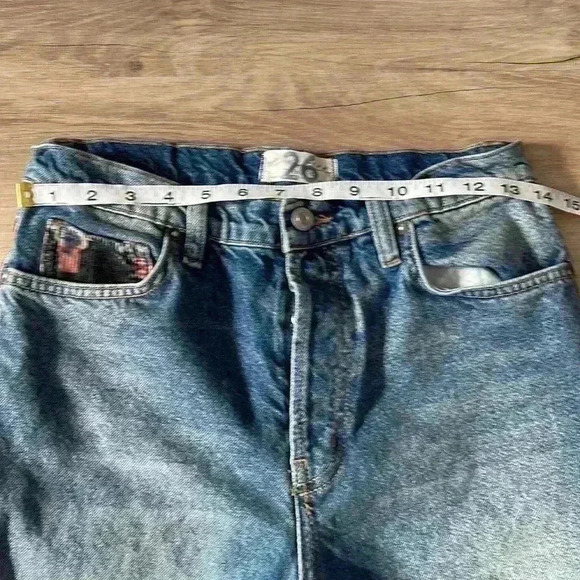 Free People Rocky Mountain Patchwork High Rise Straight Leg Jeans Blue sz 26 - Picture 3 of 11